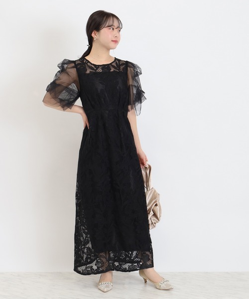 TRUDEA（トルディア）の「リーフレース×袖チュールワンピース（ドレス・レディース・ブルー/ブラック・MEDIUM）」の20枚目の写真