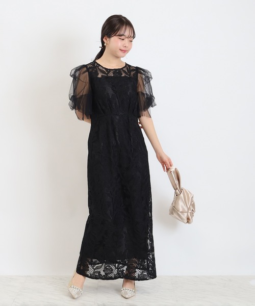 TRUDEA（トルディア）の「リーフレース×袖チュールワンピース（ドレス・レディース・ブルー/ブラック・MEDIUM）」の19枚目の写真