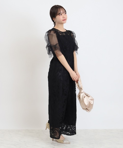 TRUDEA（トルディア）の「リーフレース×袖チュールワンピース（ドレス・レディース・ブルー/ブラック・MEDIUM）」の16枚目の写真