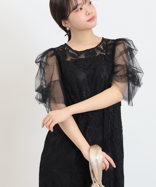 TRUDEA（トルディア）の「リーフレース×袖チュールワンピース（ドレス・レディース・ブルー/ブラック・MEDIUM）」の15枚目の写真