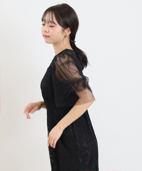 TRUDEA（トルディア）の「リーフレース×袖チュールワンピース（ドレス・レディース・ブルー/ブラック・MEDIUM）」の14枚目の写真