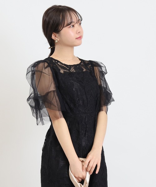 TRUDEA（トルディア）の「リーフレース×袖チュールワンピース（ドレス・レディース・ブルー/ブラック・MEDIUM）」の13枚目の写真