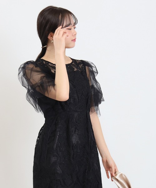 TRUDEA（トルディア）の「リーフレース×袖チュールワンピース（ドレス・レディース・ブルー/ブラック・MEDIUM）」の12枚目の写真