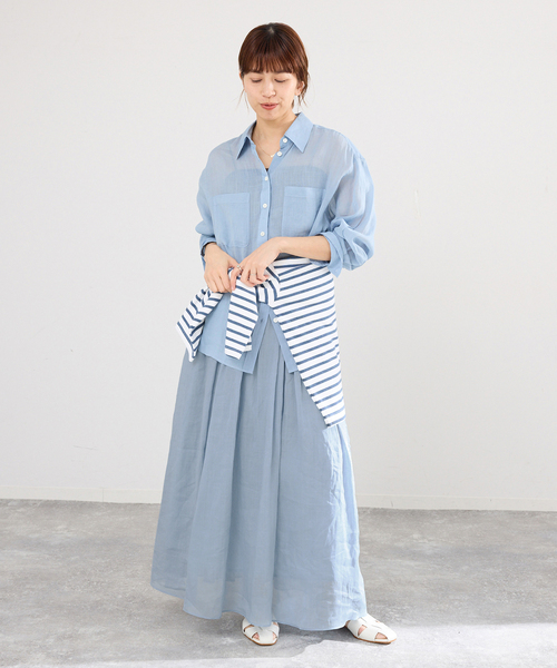 IENA(イエナ)の「《セットアップ対応》ラミータックギャザースカート(スカート・レディース・サックスブルー/ブラック系その他/レッド・38/36)」の6枚目の写真