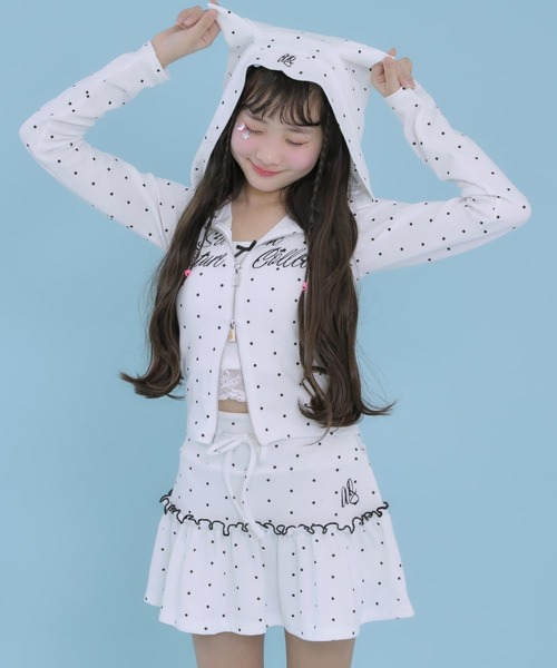 ANAP GiRL(アナップガール)の「アソート柄 ネコミミ 付 ダブル ジップ カット パーカー【セットアップ対応】(パーカー・キッズ・ネイビー/サックスブルー/ホワイト×ブラック・XS/M/S)」の9枚目の写真