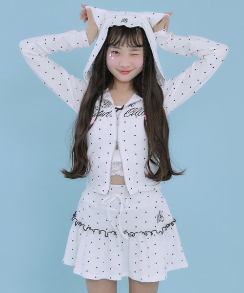 ANAP GiRL(アナップガール)の「アソート柄 ネコミミ 付 ダブル ジップ カット パーカー【セットアップ対応】(パーカー・キッズ・ネイビー/サックスブルー/ホワイト×ブラック・XS/M/S)」の11枚目の写真