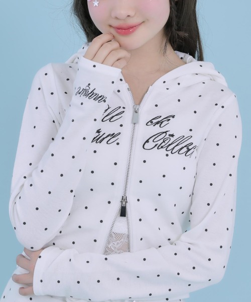 ANAP GiRL(アナップガール)の「アソート柄 ネコミミ 付 ダブル ジップ カット パーカー【セットアップ対応】(パーカー・キッズ・ネイビー/サックスブルー/ホワイト×ブラック・XS/M/S)」の13枚目の写真