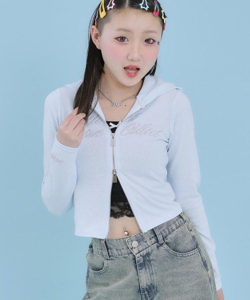 ANAP GiRL(アナップガール)の「アソート柄 ネコミミ 付 ダブル ジップ カット パーカー【セットアップ対応】(パーカー・キッズ・ネイビー/サックスブルー/ホワイト×ブラック・XS/M/S)」の17枚目の写真