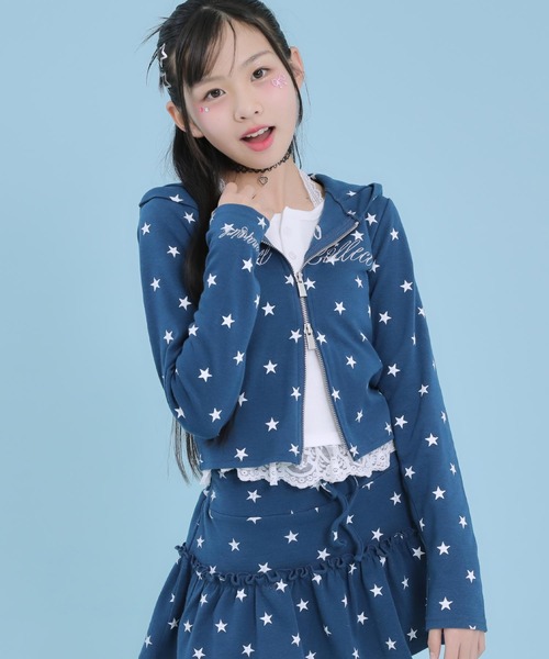 ANAP GiRL(アナップガール)の「アソート柄 ネコミミ 付 ダブル ジップ カット パーカー【セットアップ対応】(パーカー・キッズ・ネイビー/サックスブルー/ホワイト×ブラック・XS/M/S)」の22枚目の写真