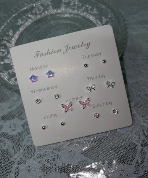 MASHIRO(マシロ)の「【MASHIRO】スター&リボン&バタフライミックスモチーフピアス14点セット(MA/EK549)(ピアス(両耳用)・レディース・ピンク/ブルー・FREE)」の11枚目の写真