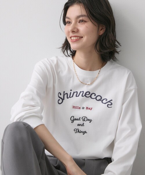 Dessin(デッサン)の「【洗える】コットンロゴロングTシャツ(Tシャツ/カットソー・レディース・グレー/ホワイト系6/ホワイト/ブラック・04/03/02/01)」の2枚目の写真