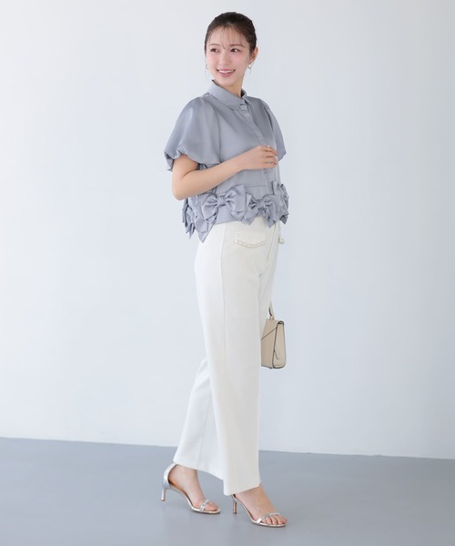 fitmore フィットモア　バルーンリボンスリーブブラウス ヘムリボンバルーンスリーブブラウス（シャツ/ブラウス）｜Fit more
