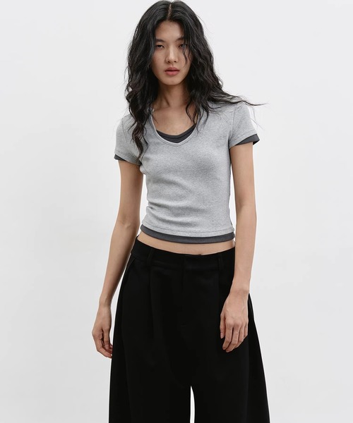 EIGHTHMONTH(エイスマンス)の「レイヤードネック コンパクトトップス EM26s056【EIGHTHMONTH】(Tシャツ/カットソー・レディース・グレー/ベージュ・M/S)」の15枚目の写真
