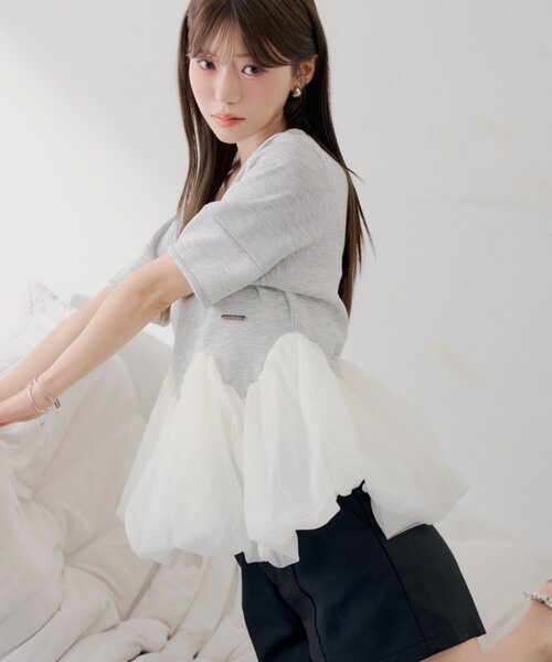 SALON by Chico】デザインスリーブチューリップバルーントップス（T