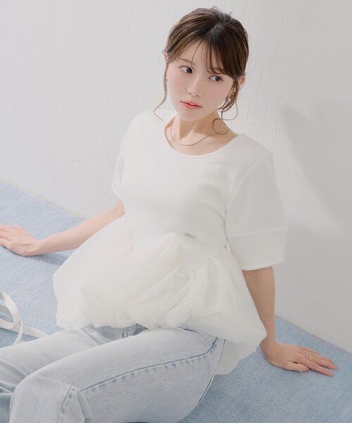 Chico（チコ）の「【SALON by Chico】デザインスリーブチューリップバルーントップス（Tシャツ/カットソー・レディース・ホワイト/ピンク/ブラック系その他/グレー系その他・FREE）」の2枚目の写真