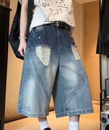 ダメージデザイン ワイドデニムショーツ ハーフパンツ WO26S8PT05