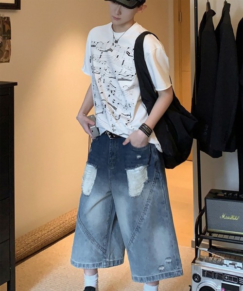 WESTBOY(ウエストボーイ)の「ダメージデザイン ワイドデニムショーツ ハーフパンツ WO26S8PT05(その他パンツ・メンズ・ブルー・L/M/XL)」の4枚目の写真