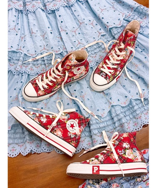 コンバース×ピンクハウス　フラワーチェックプリントハイカットスニーカー CONVERSE×PINK HOUSE フラワーチェックプリントハイカットスニーカー