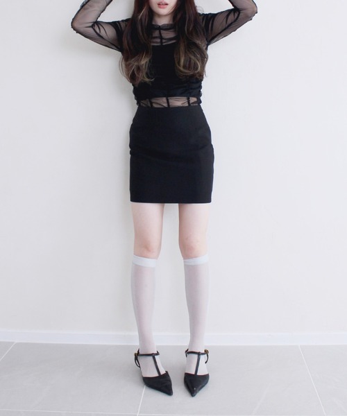 Reurie'(レウリィ)の「【ZOZO限定】ストレッチタイトミニスカート / シンプル きれいめ 大人フェミニン 韓国 ノームコア シティガール ストライプ モノトーン Iライン 細見え(スカート・レディース・グレー/ブラック・MEDIUM/SMALL)」の20枚目の写真