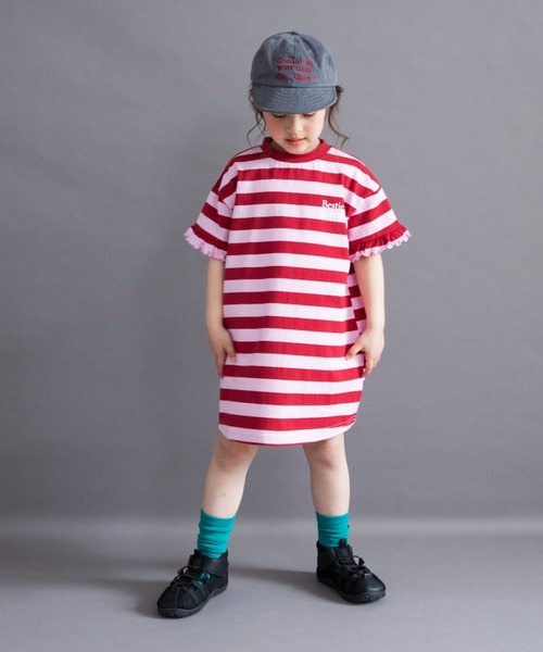 DRC branshes(ディーアールシーブランシェス)の「【WEB限定/DRC】ボーダー半袖ワンピース(ワンピース・キッズ・オフホワイト/ブルー/ピンク/グリーン・140/130/150/100/110/120)」の1枚目の写真