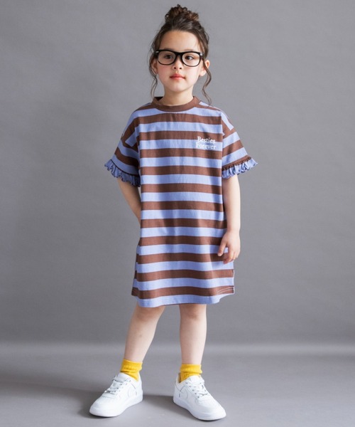 DRC branshes(ディーアールシーブランシェス)の「【WEB限定/DRC】ボーダー半袖ワンピース(ワンピース・キッズ・オフホワイト/ブルー/ピンク/グリーン・140/130/150/100/110/120)」の4枚目の写真