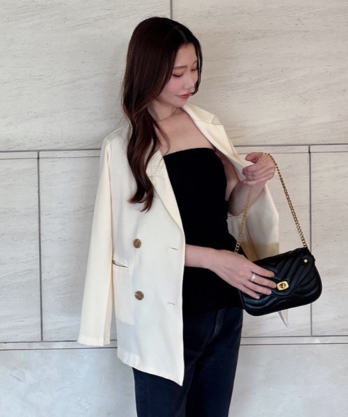 ALLuRing ChaRm(アリュリングチャーム)の「【ALLuRing ChaRm × bellchan21_(Suzu)】Ruched Peplum Tube Top / シャーリングペプラムチューブトップ(チューブトップ・レディース・チェック/ブラック・FREE)」の15枚目の写真