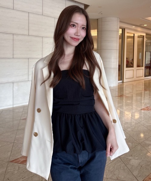 ALLuRing ChaRm(アリュリングチャーム)の「【ALLuRing ChaRm × bellchan21_(Suzu)】Ruched Peplum Tube Top / シャーリングペプラムチューブトップ(チューブトップ・レディース・チェック/ブラック・FREE)」の14枚目の写真
