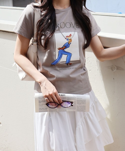 SpRay（スプレイ）の「スケートＧＩＲＬ　Ｔシャツ（Tシャツ/カットソー・レディース・チャコールグレー/ベージュ/オフホワイト/ミント・FREE）」の6枚目の写真