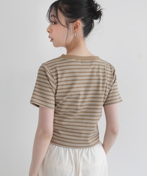 LIAN(リアン)の「ボーダークロップドT(Tシャツ/カットソー・レディース・チャコールグレー/ベージュ/杢グレー/ブラック・FREE)」の12枚目の写真