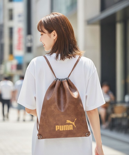 PUMA(プーマ)の「【PUMA/プーマ】【PUレザー 高見え】ビンテージPUナップサック 巾着バッグ メンズ レディース レトロ ストリート y2k スポーツミックス 古着風 おしゃれ(バックパック/リュック・メンズ・ブラック/ブラウン/グリーン・FREE)」の2枚目の写真