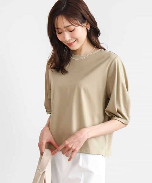 MK MICHEL KLEIN（エムケーミッシェルクラン）の「[接触冷感/洗える]シルケットスムース タックスリーブカットソー（Tシャツ/カットソー・レディース・サンドベージュ/ホワイト/ブラック・38）」の3枚目の写真
