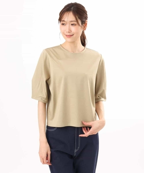 MK MICHEL KLEIN（エムケーミッシェルクラン）の「[接触冷感/洗える]シルケットスムース タックスリーブカットソー（Tシャツ/カットソー・レディース・サンドベージュ/ホワイト/ブラック・38）」の5枚目の写真