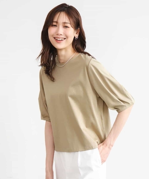 MK MICHEL KLEIN（エムケーミッシェルクラン）の「[接触冷感/洗える]シルケットスムース タックスリーブカットソー（Tシャツ/カットソー・レディース・サンドベージュ/ホワイト/ブラック・38）」の7枚目の写真