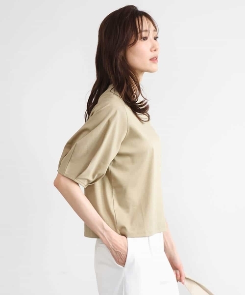 MK MICHEL KLEIN（エムケーミッシェルクラン）の「[接触冷感/洗える]シルケットスムース タックスリーブカットソー（Tシャツ/カットソー・レディース・サンドベージュ/ホワイト/ブラック・38）」の8枚目の写真