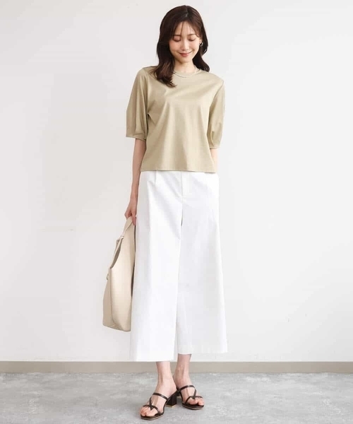 MK MICHEL KLEIN（エムケーミッシェルクラン）の「[接触冷感/洗える]シルケットスムース タックスリーブカットソー（Tシャツ/カットソー・レディース・サンドベージュ/ホワイト/ブラック・38）」の9枚目の写真