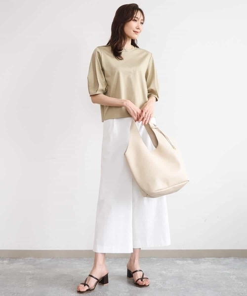 MK MICHEL KLEIN（エムケーミッシェルクラン）の「[接触冷感/洗える]シルケットスムース タックスリーブカットソー（Tシャツ/カットソー・レディース・サンドベージュ/ホワイト/ブラック・38）」の10枚目の写真
