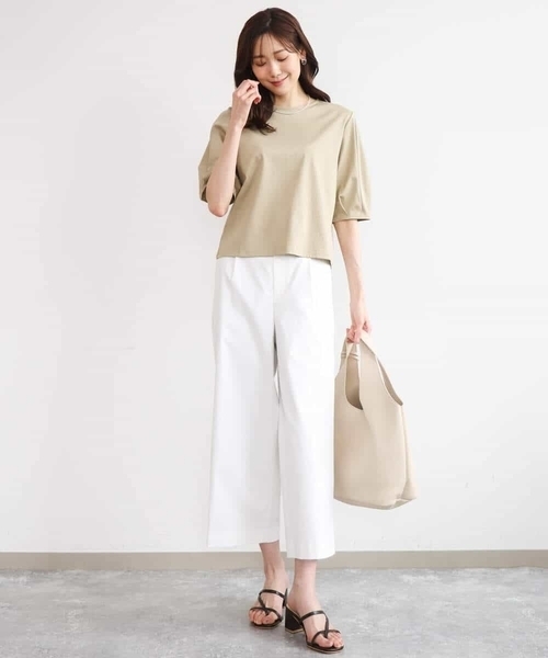 MK MICHEL KLEIN（エムケーミッシェルクラン）の「[接触冷感/洗える]シルケットスムース タックスリーブカットソー（Tシャツ/カットソー・レディース・サンドベージュ/ホワイト/ブラック・38）」の11枚目の写真