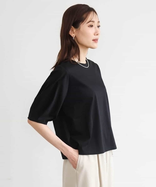 MK MICHEL KLEIN（エムケーミッシェルクラン）の「[接触冷感/洗える]シルケットスムース タックスリーブカットソー（Tシャツ/カットソー・レディース・サンドベージュ/ホワイト/ブラック・38）」の12枚目の写真