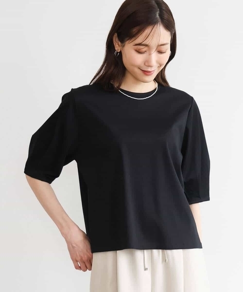 MK MICHEL KLEIN（エムケーミッシェルクラン）の「[接触冷感/洗える]シルケットスムース タックスリーブカットソー（Tシャツ/カットソー・レディース・サンドベージュ/ホワイト/ブラック・38）」の13枚目の写真