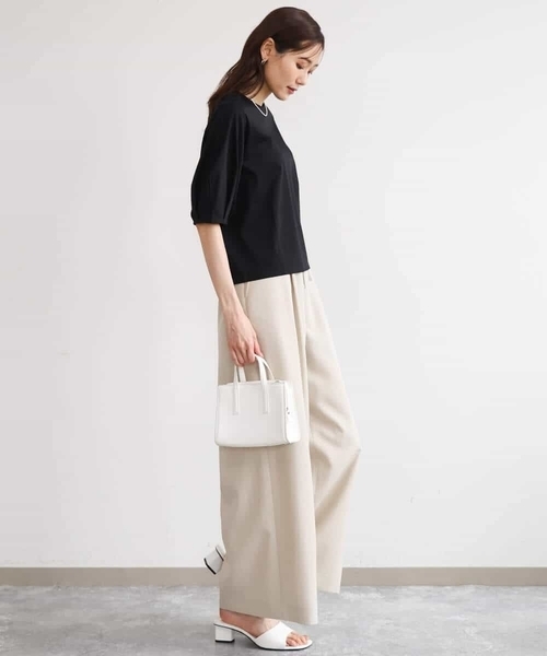 MK MICHEL KLEIN（エムケーミッシェルクラン）の「[接触冷感/洗える]シルケットスムース タックスリーブカットソー（Tシャツ/カットソー・レディース・サンドベージュ/ホワイト/ブラック・38）」の14枚目の写真