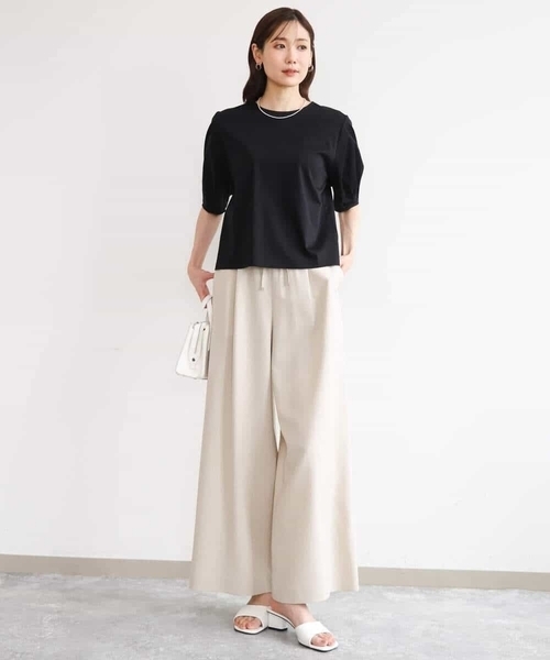 MK MICHEL KLEIN（エムケーミッシェルクラン）の「[接触冷感/洗える]シルケットスムース タックスリーブカットソー（Tシャツ/カットソー・レディース・サンドベージュ/ホワイト/ブラック・38）」の15枚目の写真