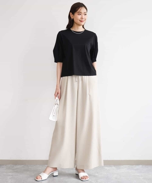 MK MICHEL KLEIN（エムケーミッシェルクラン）の「[接触冷感/洗える]シルケットスムース タックスリーブカットソー（Tシャツ/カットソー・レディース・サンドベージュ/ホワイト/ブラック・38）」の16枚目の写真