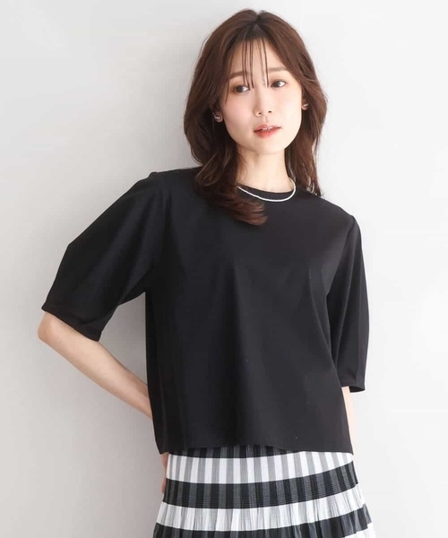 MK MICHEL KLEIN（エムケーミッシェルクラン）の「[接触冷感/洗える]シルケットスムース タックスリーブカットソー（Tシャツ/カットソー・レディース・サンドベージュ/ホワイト/ブラック・38）」の17枚目の写真