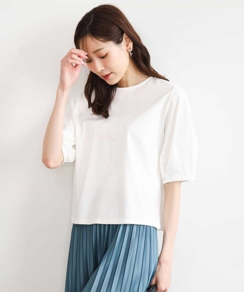 MK MICHEL KLEIN（エムケーミッシェルクラン）の「[接触冷感/洗える]シルケットスムース タックスリーブカットソー（Tシャツ/カットソー・レディース・サンドベージュ/ホワイト/ブラック・38）」の22枚目の写真