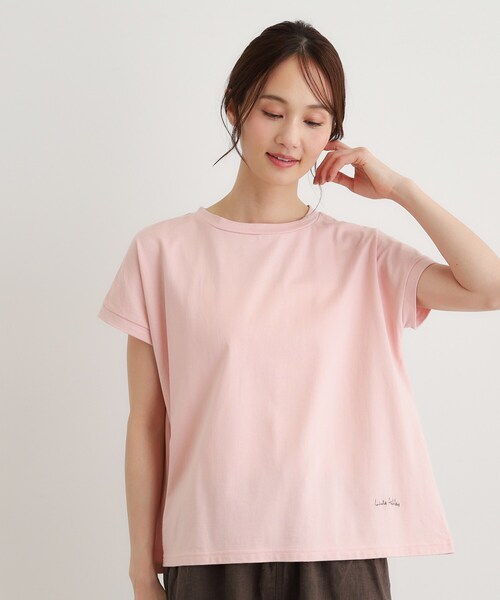 LAURA ASHLEY(ローラアシュレイ)の「【日本製/ワンマイルウエア】コットン天竺Tシャツ(Tシャツ/カットソー・レディース・ホワイト/ピンク系/チャコールグレー・38)」の1枚目の写真