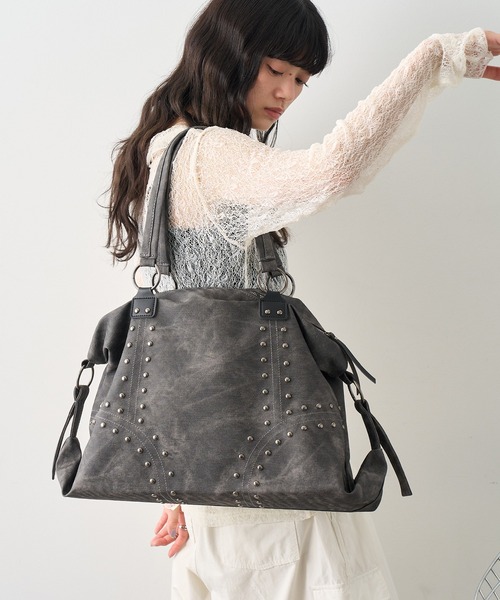 NOGLE（ノグル）の「【NOGLE select/ノグルセレクト】スタッズボストンバッグ/トートバッグ（ボストンバッグ・レディース・ブラウン/ベージュ/ブラック・FREE）」の13枚目の写真