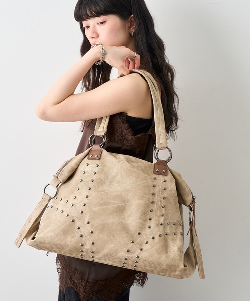 NOGLE（ノグル）の「【NOGLE select/ノグルセレクト】スタッズボストンバッグ/トートバッグ（ボストンバッグ・レディース・ブラウン/ベージュ/ブラック・FREE）」の10枚目の写真