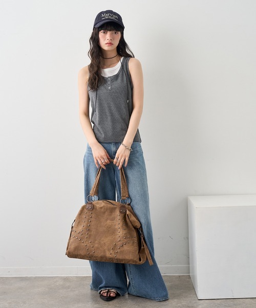 NOGLE（ノグル）の「【NOGLE select/ノグルセレクト】スタッズボストンバッグ/トートバッグ（ボストンバッグ・レディース・ブラウン/ベージュ/ブラック・FREE）」の9枚目の写真