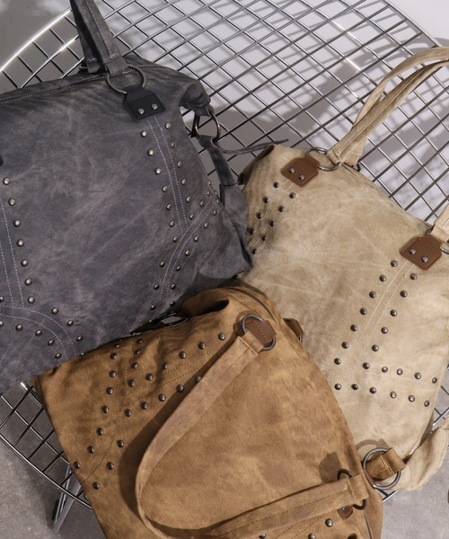 NOGLE（ノグル）の「【NOGLE select/ノグルセレクト】スタッズボストンバッグ/トートバッグ（ボストンバッグ・レディース・ブラウン/ベージュ/ブラック・FREE）」の5枚目の写真