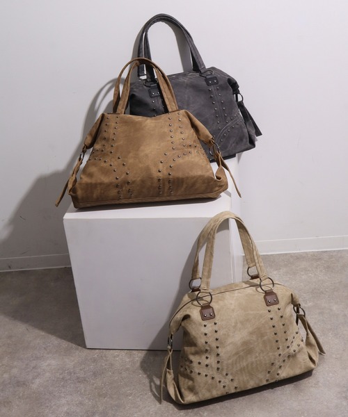 NOGLE（ノグル）の「【NOGLE select/ノグルセレクト】スタッズボストンバッグ/トートバッグ（ボストンバッグ・レディース・ブラウン/ベージュ/ブラック・FREE）」の4枚目の写真
